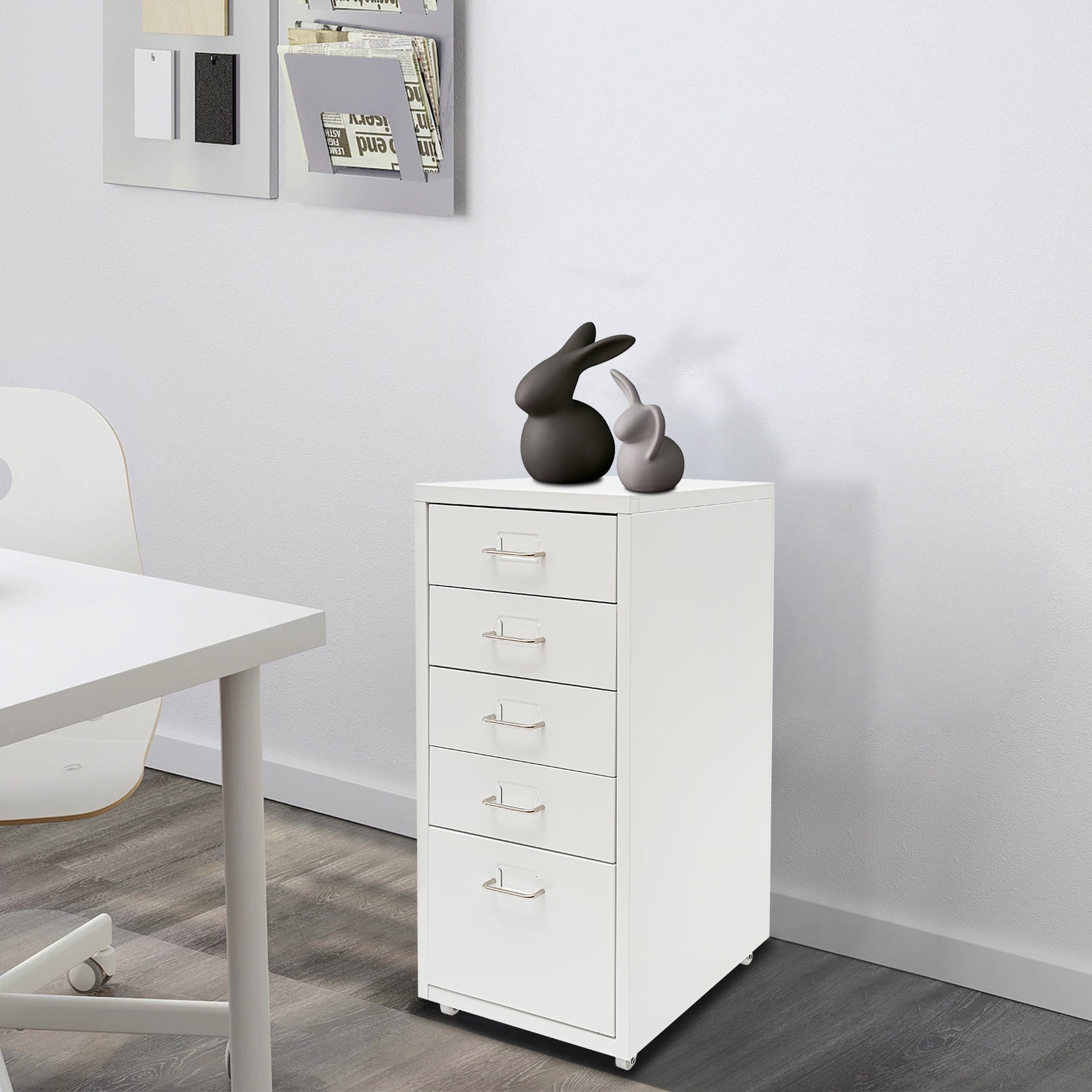 Fichiouy Metal File Storage Cabinet with Rubber Wheels 5-Drawer Storage Cabinet for Home Office 16" D x 11" W x 27" H