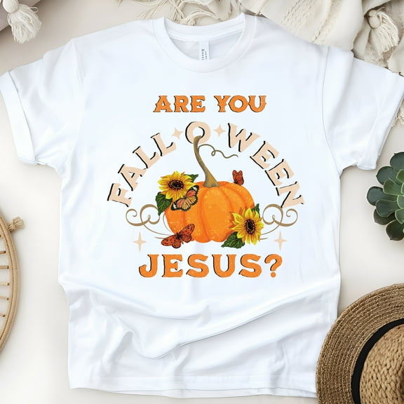 Are You Fall-O-Ween Jesus T-Shirt, Christian Fall Pumpkin Tee, White, Size M