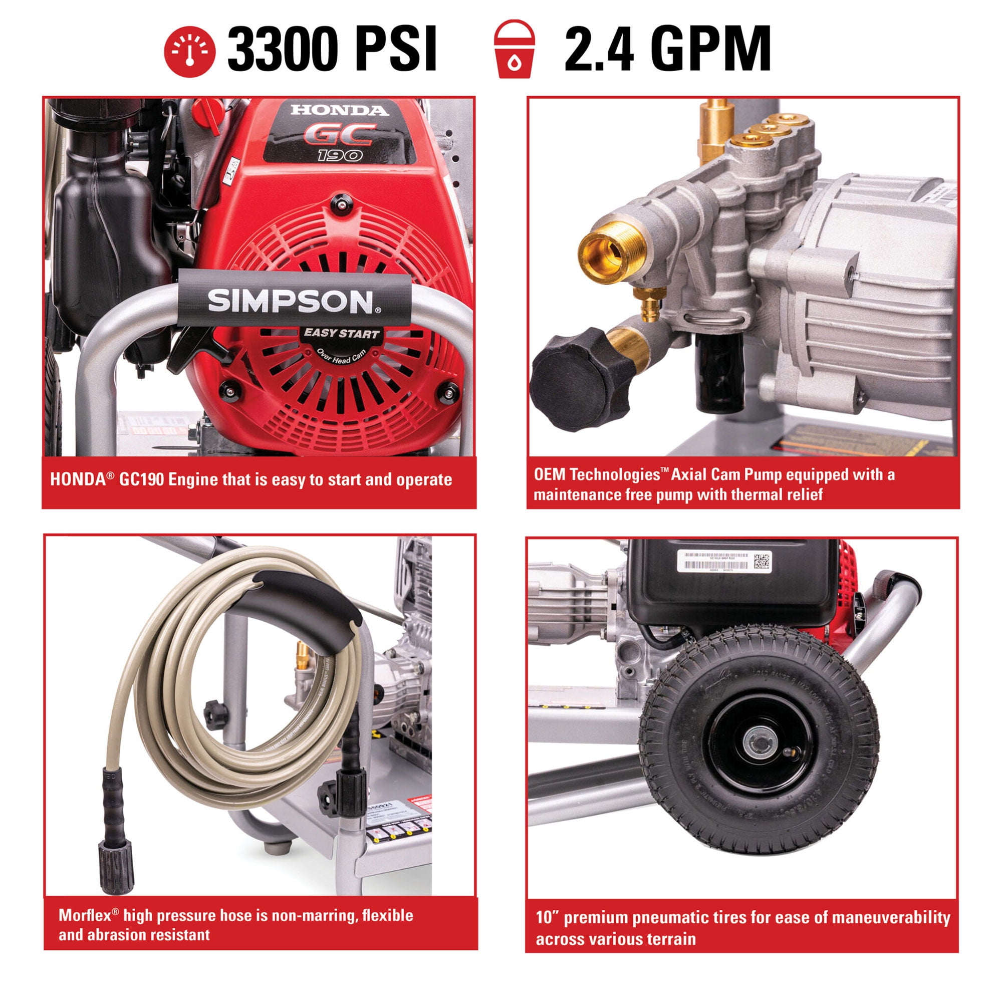 Simpson megashot 3300 psi at 2024 2.4 gpm honda gc190 ms61049