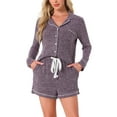 thumbnail image 1 of Conjuntos de lounge para mujeres INSPIRE CHIC, blusa de manga larga con cuello de muesca y botones, pantalones cortos, pijamas de 2 piezas con bolsillos, 2XL, púrpura, 1 of 6
