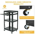 thumbnail image 3 of DWVO 4-Shelf Large AV Cart with 360° Swivel Wheels, 41" Metal Presentation Cart with Keyboard Tray and Drop Leaves, Rolling Media Cart w/ 16.4ft Extra-Long Cord, 2 Locking Brakes, Black, 3 of 6