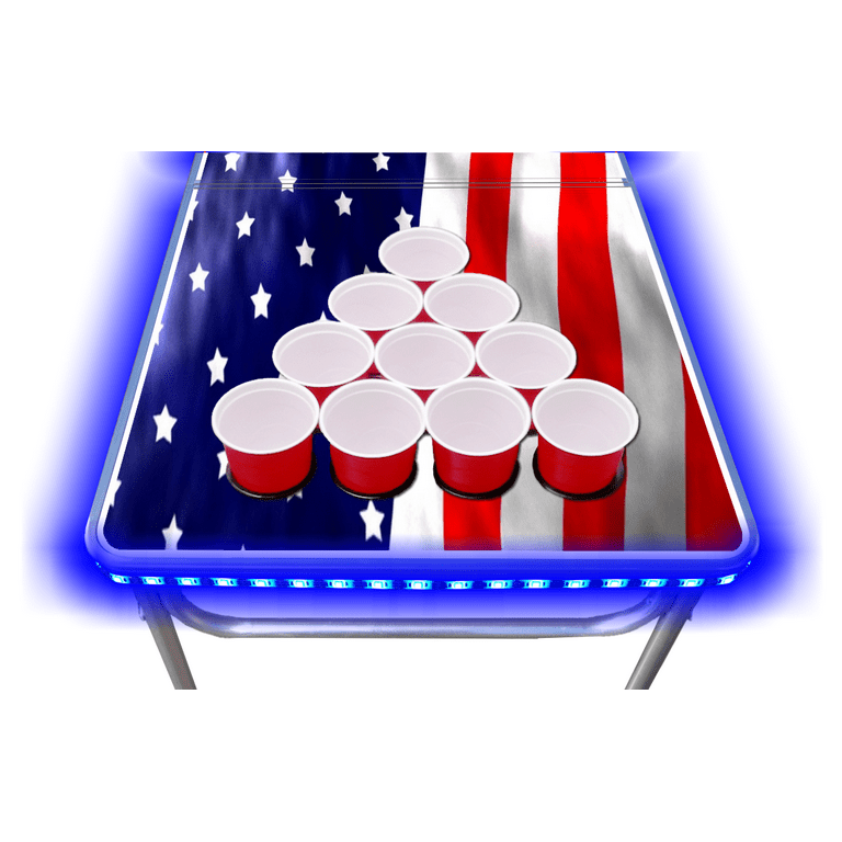 8-Foot Professional Beer Pong Table w/ Cup Holes & LED Glow Lights -  America Edition