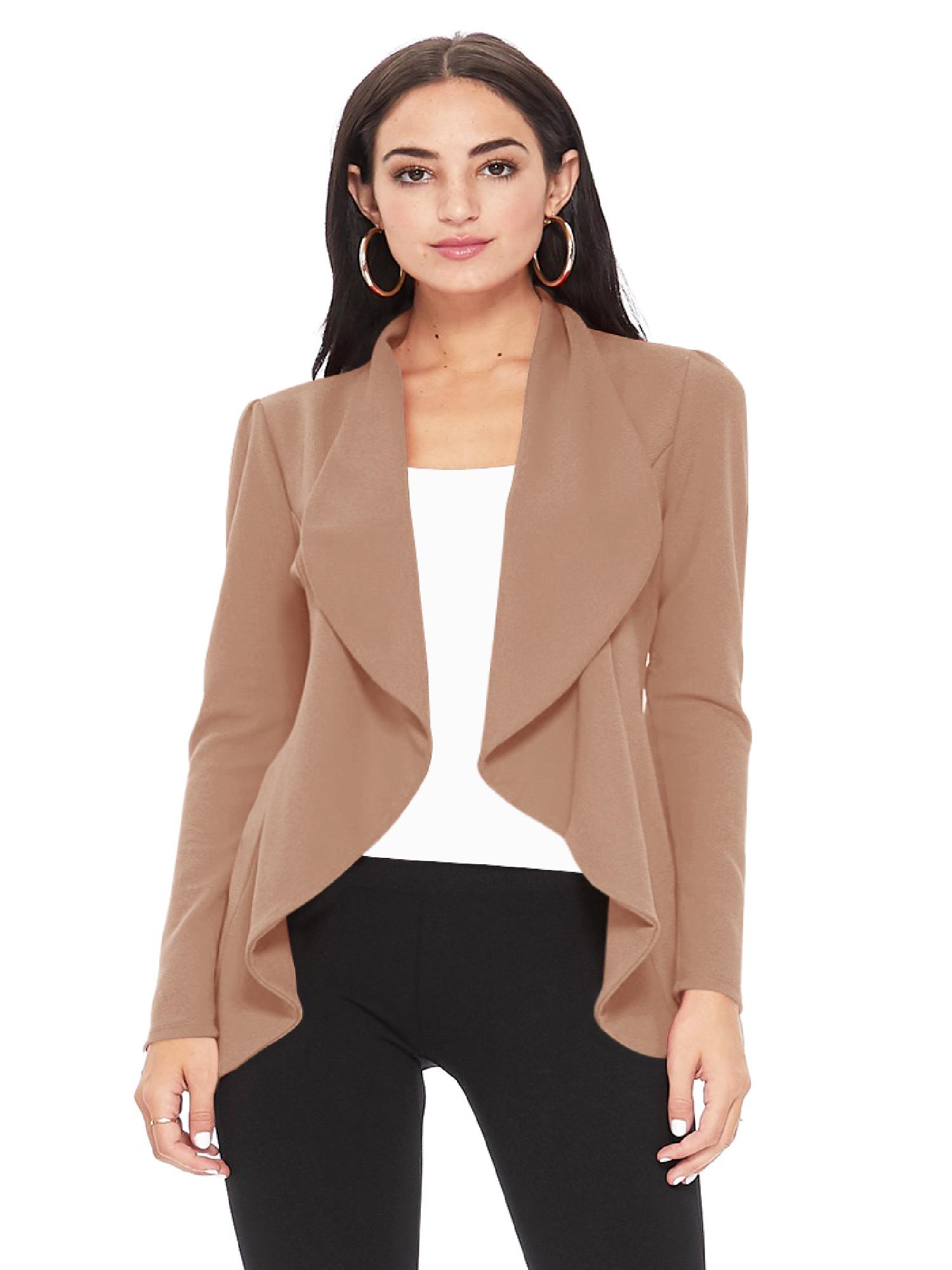 Womens Casual Long Sleeves Open Front Office Wear Solid Blazer Jacket S-3XL Made in USA