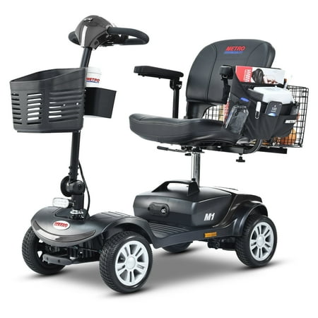 Longe Range Powered Mobility Scooters for Seniors with Head Light Cup Holder Baskets, Folding 4 Wheel Mobility Scooters for Daily Life, Foldable in Boot Trunk for Traveling with Family, Gloss Black