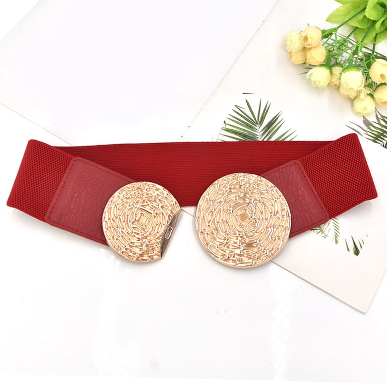 red waist belts for dresses Cbgelrt Wide Leather Belts for Women Plus Size Elastic Stretch Waist Belt for Jeans Dress Jacket Sweater with Pin Buckle Waistband, Red