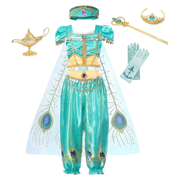 Disfraz de princesa Jasmine de Disney para niñas, vestido para fiesta de Halloween, Carnaval, Cosplay, lámpara Agic de Aladino, conjunto de ropa para niños, Outfits7-8T Gao Jinjia LED