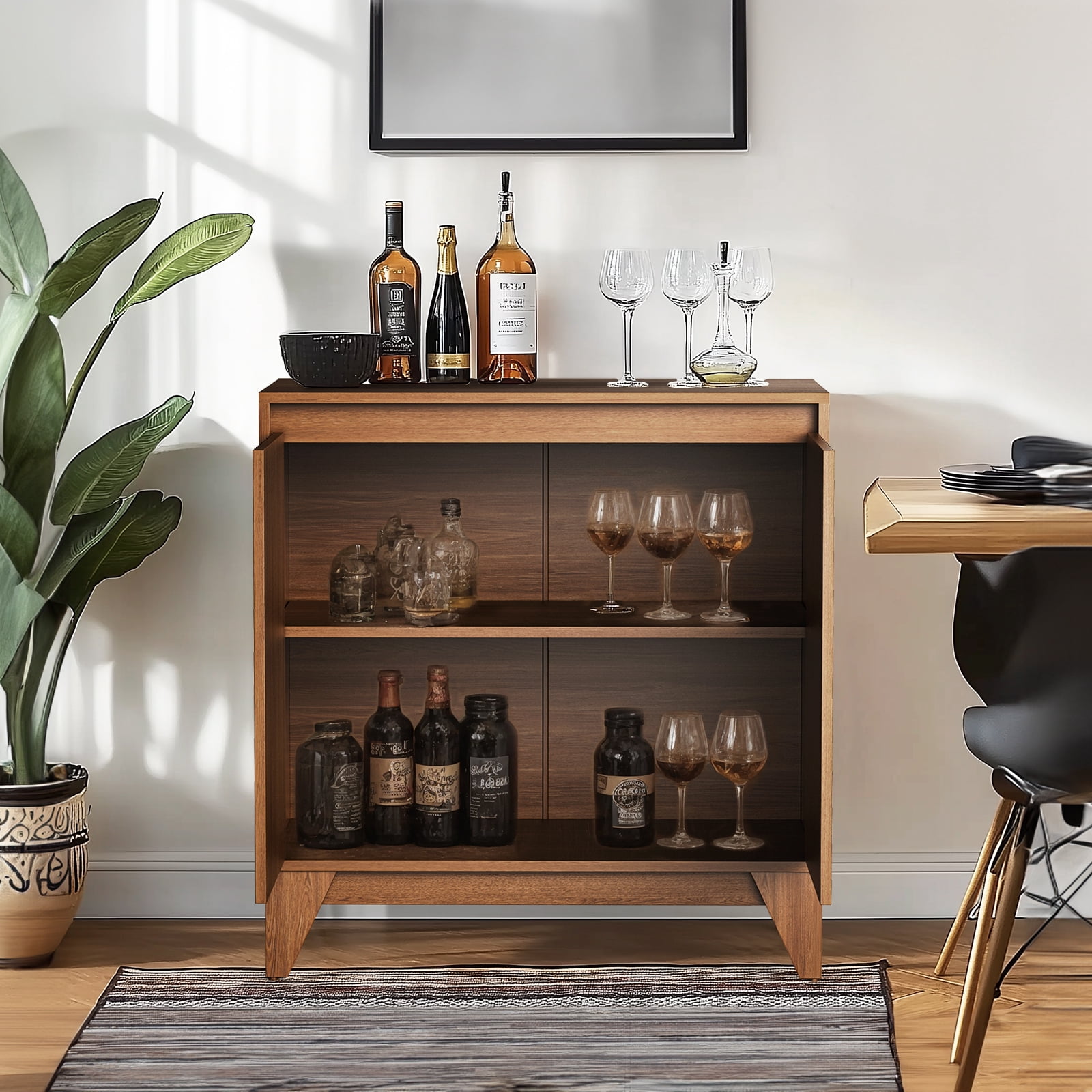 UPGO 31'' Modern Farmhouse Sideboard Buffet Cabinet with Storage, Fluted Panel Doors & Adjustable Shelves (brown)