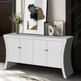 thumbnail image 4 of Refined Industrial 4-Door Credenza with Wooden Arc Legs, Bronze Clasps, White Buffet Sideboard Storage Cabinet, Solid Craftsmanship, Advanced Storage Design, 4 of 5