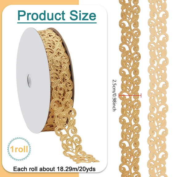 1 roll 20 Yards Flower Polyester Lace Trim Flower Trimming golden 1 inch(25mm) 20.00 Yards(18.29m)/Roll