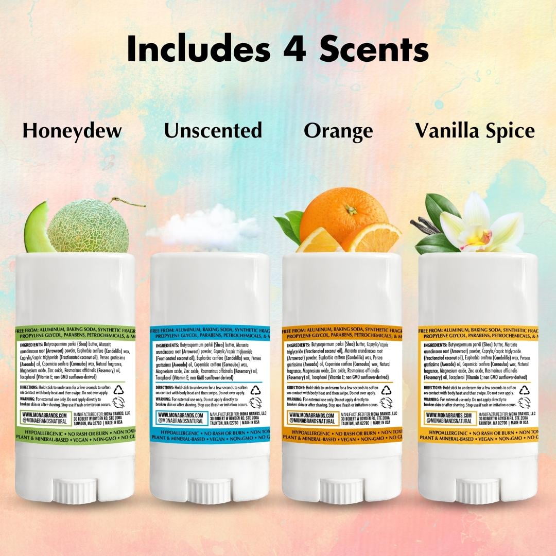 MONA Aluminum-Free Hypoallergenic Magnesium Deodorant Stick for Sensitive Skin, Travel Size, Vegan, 0.53 oz (4-Pack)