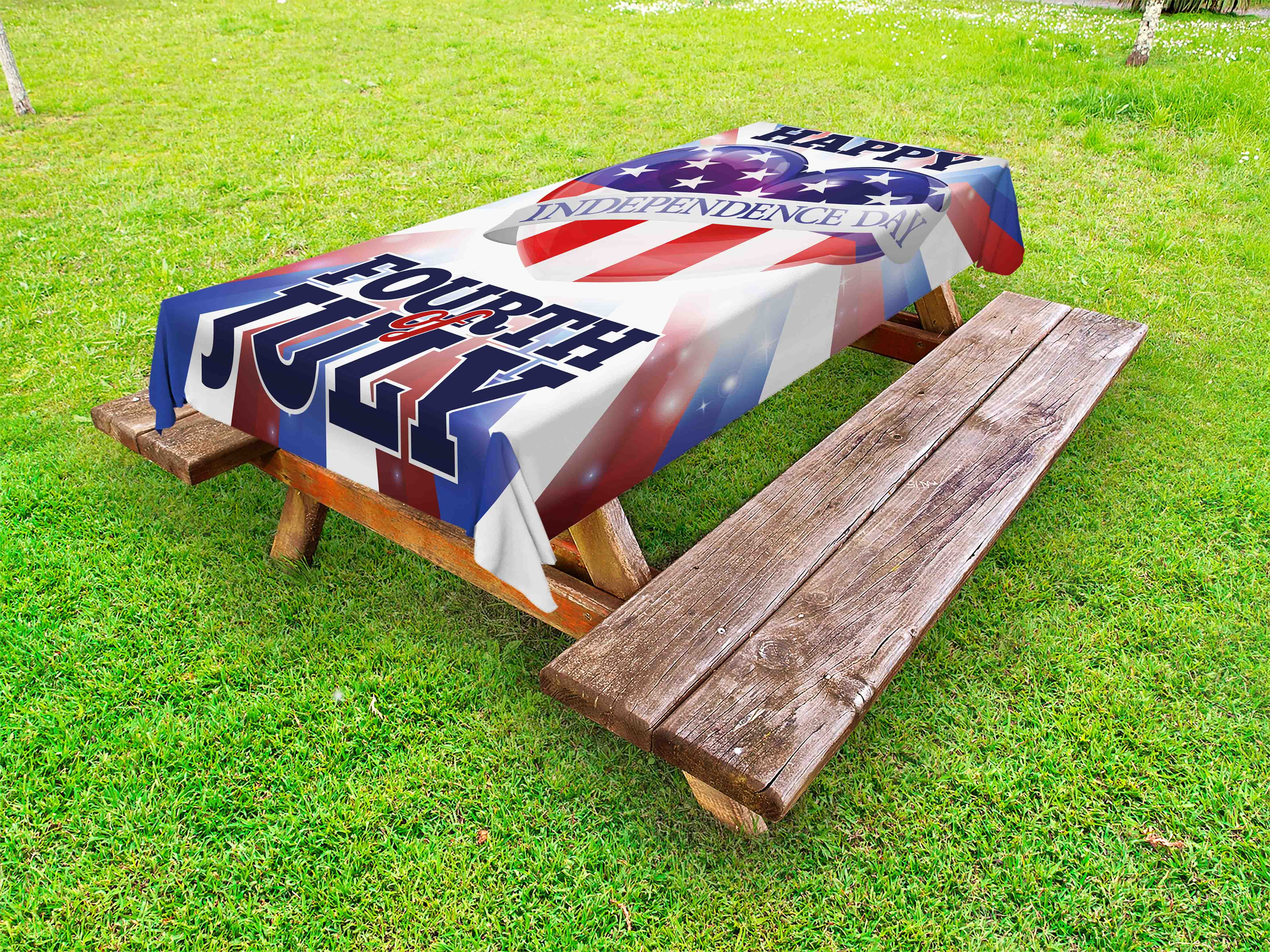4th of July Outdoor Tablecloth, Colorful Celebration of Independence of United States Summer 