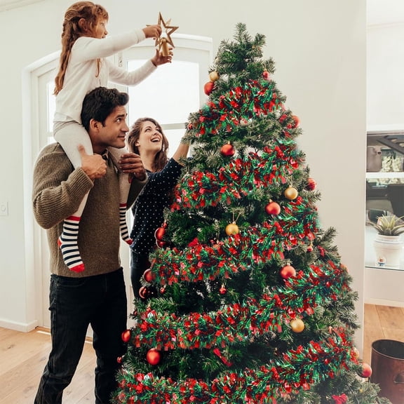 AZXY Christmas Garland, Christmas Tree Garland, 6.5 Ft Plastic Christmas Garland, Christmas Indoor Outdoor Garland for Christmas Decoration