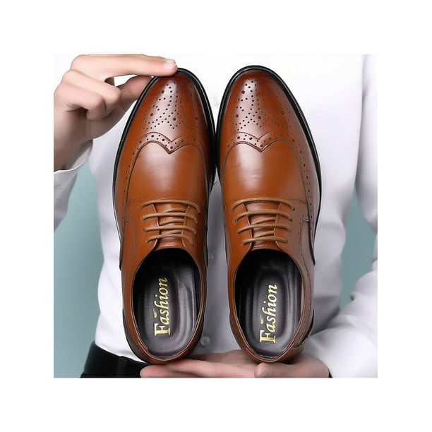 Woobling Men Brogues Wingtips Dress Shoes Business Oxfords Fashion Leather Shoe Party Casual Formal Brown 6.5 Walmart