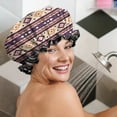 thumbnail image 5 of Shower Caps,Teal Triangular and Diamond Shaped Geometric Boho Waterproof Shower Cap for Women 4 Pieces,Double Reusable Hair Cover for Shower PEVA Elastic Stretch Hem, 5 of 7