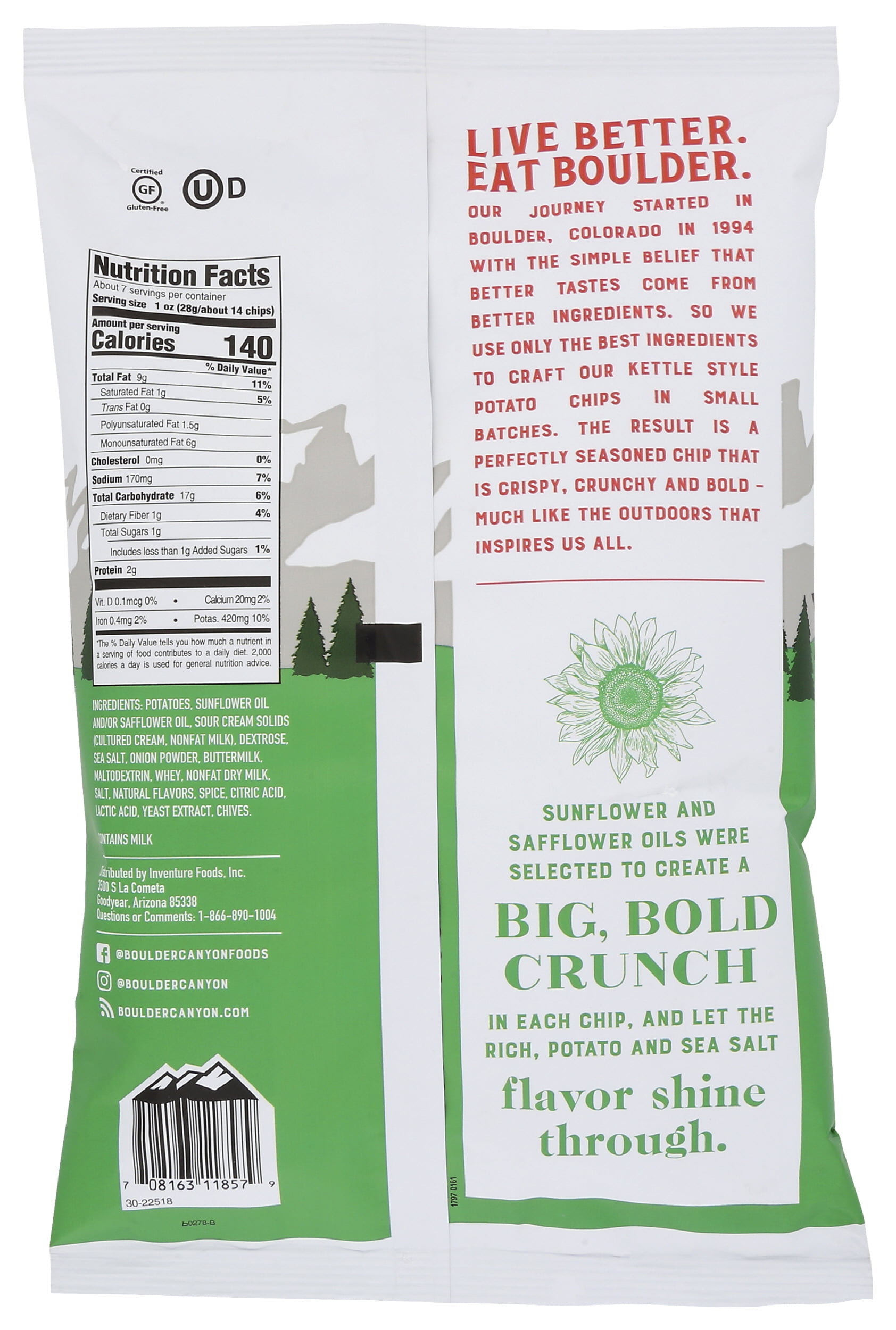 Pack of 12, Boulder Canyon Sour Cream & Chives Potato Chips, 6.5 oz