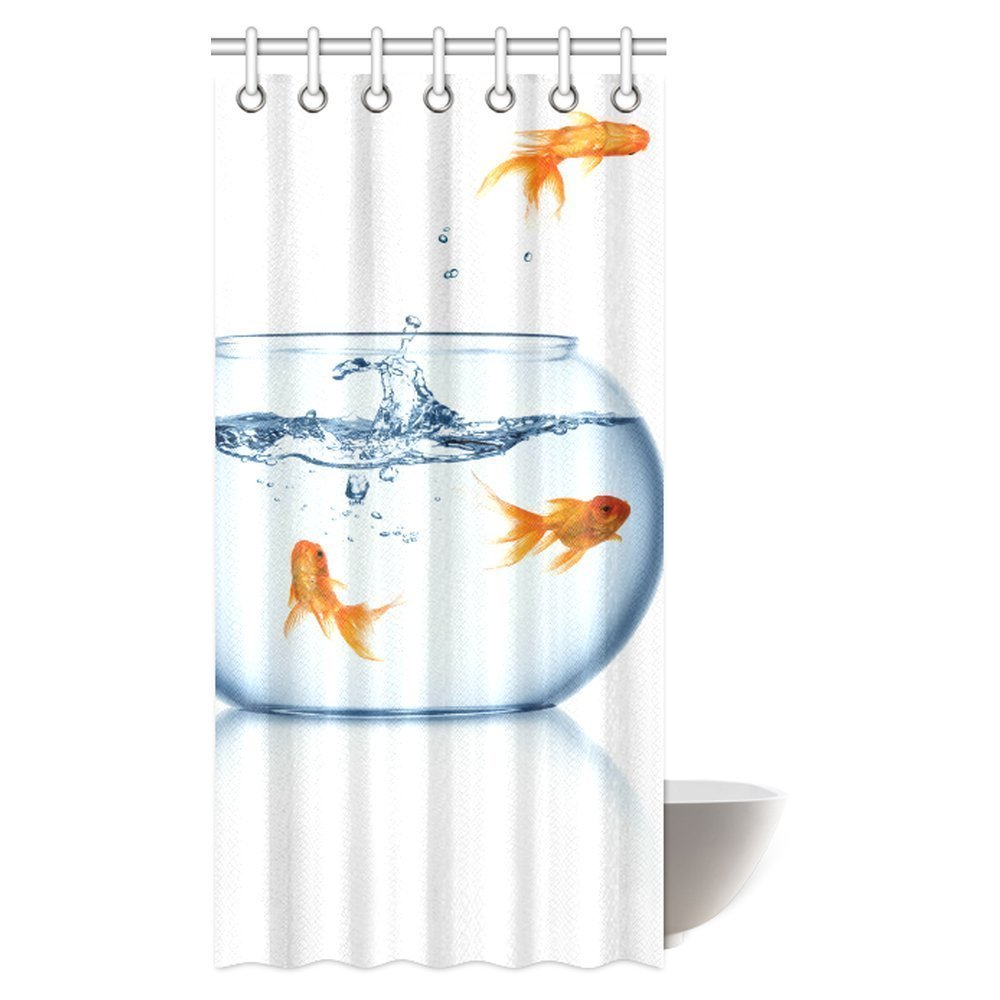 MYPOP Goldfish Shower Curtain, A Goldfish Jumping Out of the Fishbowl Polyester Fabric