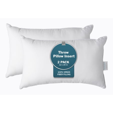 12x20 throw pillow inserts pack of 2 down alternative cushion filling lumbar pillow forms for bed support sofa back pillows & couch seating – white