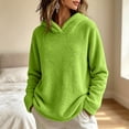 thumbnail image 2 of Women's Fuzzy Sherpa Fleece Hoodie Long Sleeve Loose Fit Pullover Tops Soft Warm Casual Loungewear Sweatshirt Everyday Fall Winter Green, 2 of 7