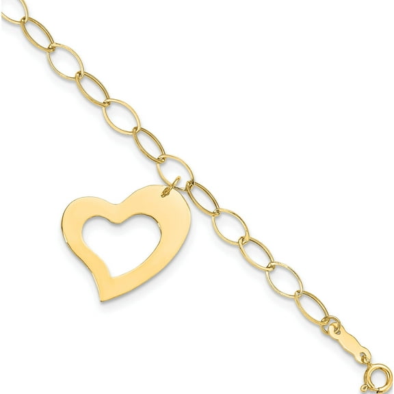 14K Yellow Gold Dangle Heart Bracelet (7.25 X 19) Made In Indonesia sf1856-7.25