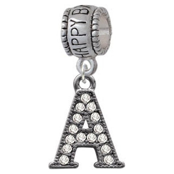 Crystal Black Initial - A - Beaded Border - Happy Birthday Charm Bead