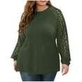 thumbnail image 1 of Plebaso Hauts pour Femmes Grande Taille à Manches Longues Ajourées Blouses Patchwork Col Rond Mode Féminine, 1 of 7