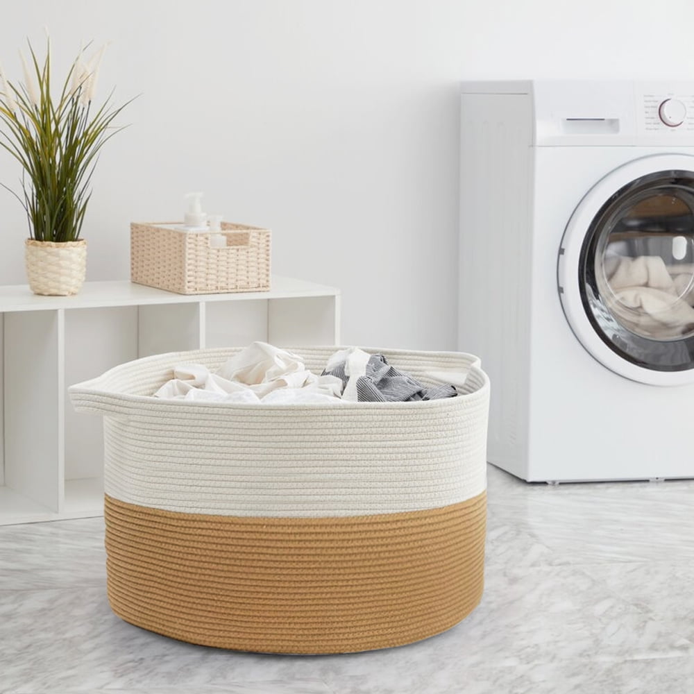 A Homeist Extra Large Cotton Rope Basket 21.7 x 13.8 Blanket Basket Woven Baby Laundry Baskets Toys Storage Basket with Handle White Camel Walmart