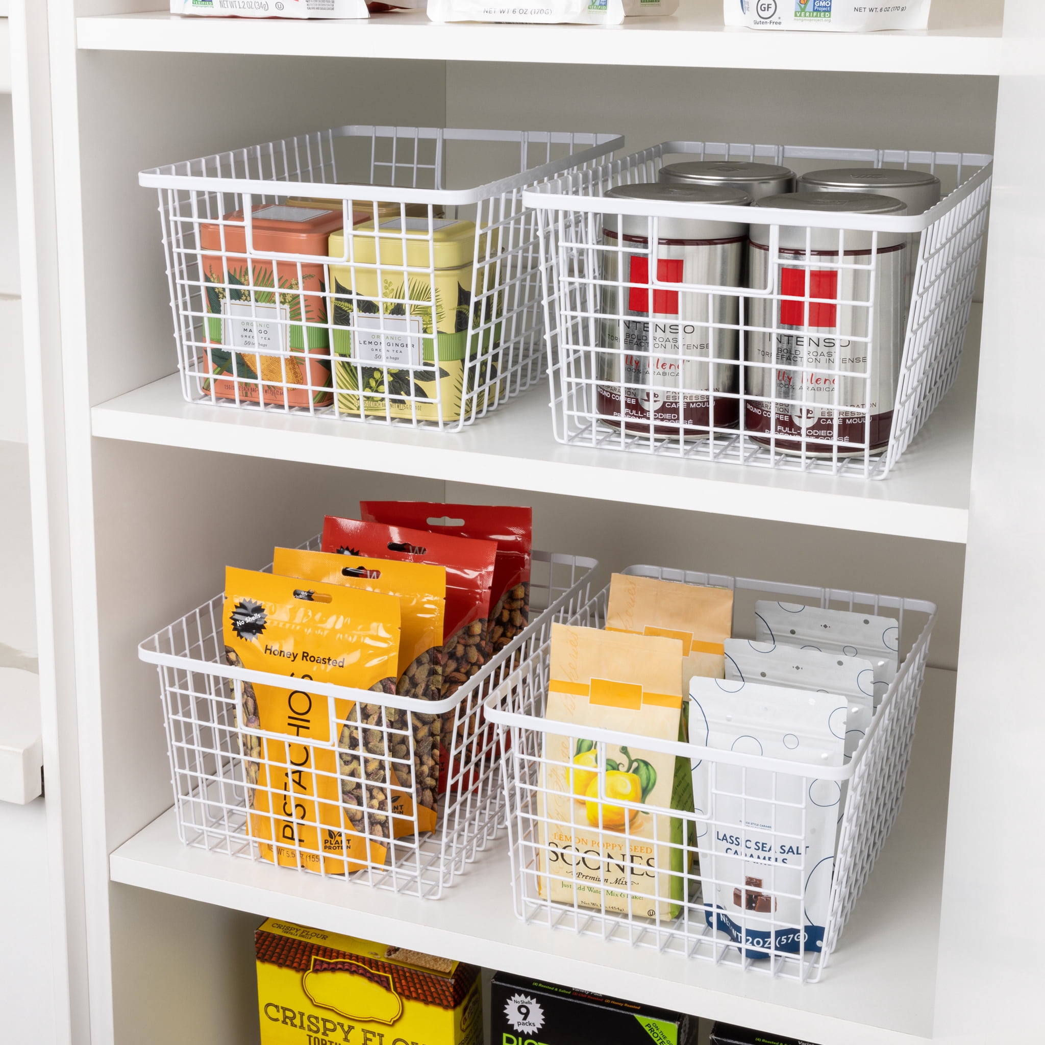Smart Design Nestable Basket Organizer with Handles - 9 x 12 x 6 inches - White - Set of 4