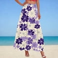 thumbnail image 2 of qolati Women's Floral Maxi Skirts Casual Elastic High Waist Ruffle Long Skirts Vintage Boho A Line Pleated Flowy Beach Ladies Skirts Purple XXL, 2 of 5