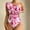 Pink, variant on Generic Womens One Piece Swimsuits One Shoulder Tummy Control Ruffle Bathing Suit Slimming Floral Print Beach Swimwear