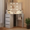 thumbnail image 6 of Veanerwood White Corner Vanity Desk with Mirror and Light,Makeup Table with 4 Drawers and Charging Station for Bedroom, 6 of 15