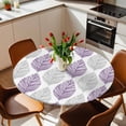 thumbnail image 2 of Leaf Geometric Striped Elastic Fitted Round Table Cover Botanical Plant Purple Gery Leaves Waterproof Outdoor Tablecloth for Holiday Party, Picnic, Patio & Dining Fits Tables Up to 55"-60", 2 of 8