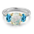 thumbnail image 3 of Gem Stone King 925 Silver and 10K Yellow Gold Simulated White Opal and Swiss Blue Topaz and Lab Grown Diamond Engagement Ring for Women | 2.16 Cttw | Oval Cabochon 9X7MM | October Birthstone | Size 6, 3 of 6