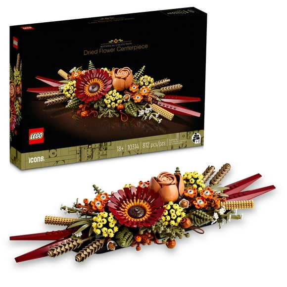 LEGO Icons Dried Flower Centerpiece, Botanical Collection Crafts Set for Adults, Artificial Flowers with Rose and Gerbera, Table or Wall Decoration, Home Dcor, Anniversary Gift, 10314