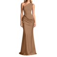 thumbnail image 2 of EliteGoogv Womens One Shoulder Dresses Asymmetrical Ruched Satin Maxi Dresses For Women Slim Fitted Formal Dresses Cocktail Party Evening Gowns Khaki, 2 of 5