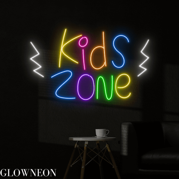 Glowneon Kids Zone Neon Sign, Kids Room Led Sign, Playroom Wall Decor