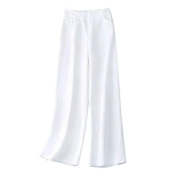 Chbgutlmr Cotton Linen Pants for Women Wide Leg Flat Front Elastic Waist Palazzo Pants Casual Summer Breathable Trousers with Pockets
