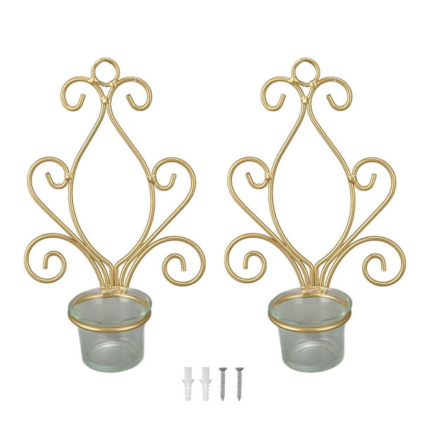 Candelabros para colgar en la pared, portavelas de Metal duradero de Color dorado para decoración de bodas, 2 uds.