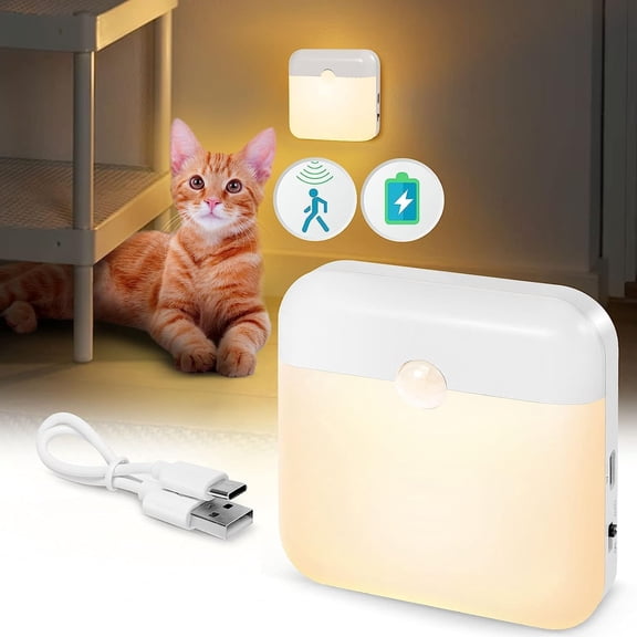 XIHAMA USB Rechargeable Battery Night Light Indoor,Stick-on Motion Sensor Puck Night Lights-No Need Plug Into Wall, Mini Motion Sensor Closet Lights for Stair Hallway Bedroom Toilet Cabinet