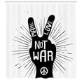thumbnail image 3 of Hippie Shower Curtain, Grungy Distressed Hand Peace Sign Silhouette with Make Love Slogan Quote Theme, Fabric Bathroom Set with Hooks, 69W X 75L Inches Long, Black and White, by Ambesonne, 3 of 3