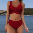 thumbnail image 5 of WREESH Womens Two Piece Swimsuit Criss Cross Bathing Suit High Waisted Bikini Solid Backless Bikini Bandage Swimsuit Beachwear Set Wine, 5 of 6