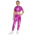 thumbnail image 5 of iiniim 2 Pcs Girls Hip Hop Sequins Costume Sparkly Short Sleeve Tank Tops with Metallic Leggings Hot Pink 8, 5 of 7