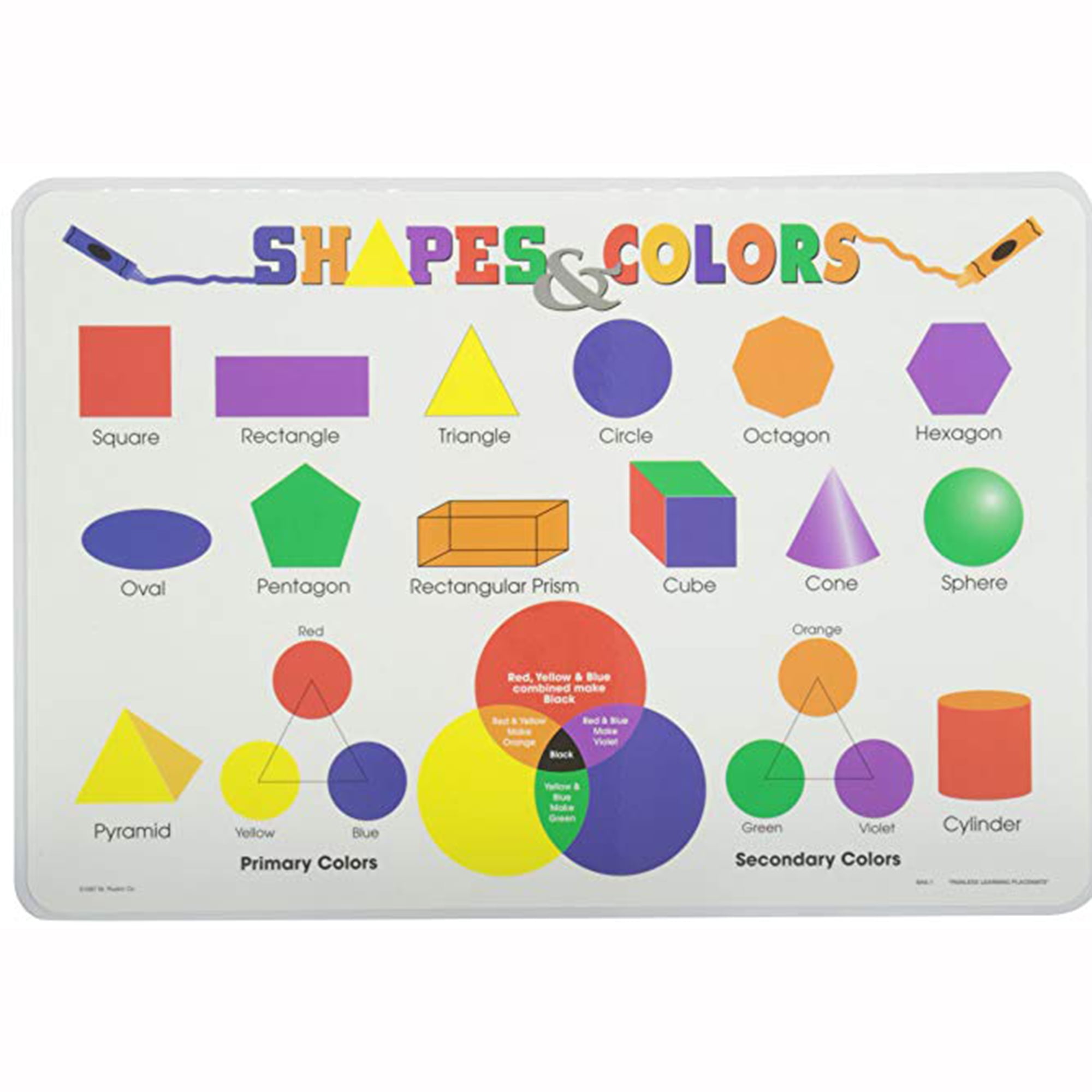 NK Shapes and Colors Placemat Educational Kids Placemats Preschool