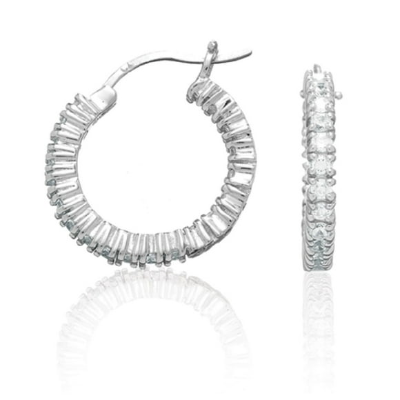925 Sterling Silver Rhodium 20mm CZ IN/OUT Hoop Earrings