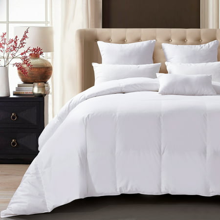 Puredown All Seasons 600 Fill Power 75% White Down Baffle Box Comforter, Full/Queen, Solid White Pattern