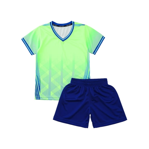 Yartina Kids Boys Soccer Jerseys Sportswear Quick Dry Athletic Shirts T-shirt with Shorts Set Sports Fluorescent Green 3XS