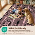 thumbnail image 4 of Design&I 3'x5' Washable Area Rug Low Profile & Durable Daily Traffic Ready Pink Delicate Vertical Stripe Tossed Botanical Repeat Ornamental for Home Office, Hallway, 4 of 7