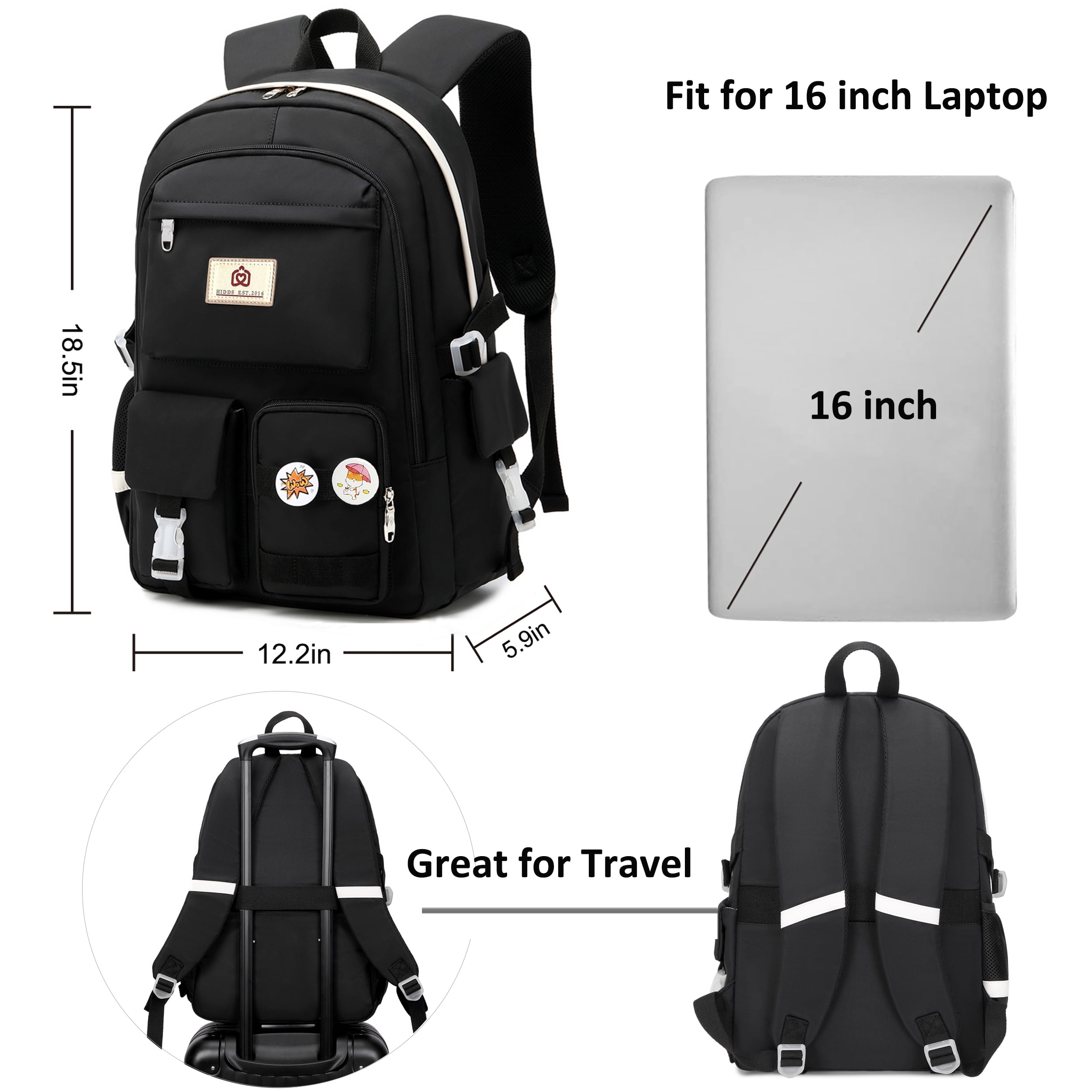 AO ALI VICTORY Laptop Backpacks 15.6 Inch School Bag College Backpack for Girls  Backpack Anti Theft Travel Daypack Large Bookbags for Teens Girls Women Students (Black)