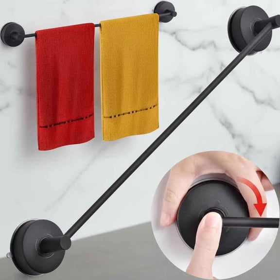 Suction Cup Towel Bar for Shower Stainless Steel Bathroom Hand Towel Holder Suction Washcloth Holder Kitchen Towel Rack for Glass Shower Door Removable Towel Rod Rail Matte Black