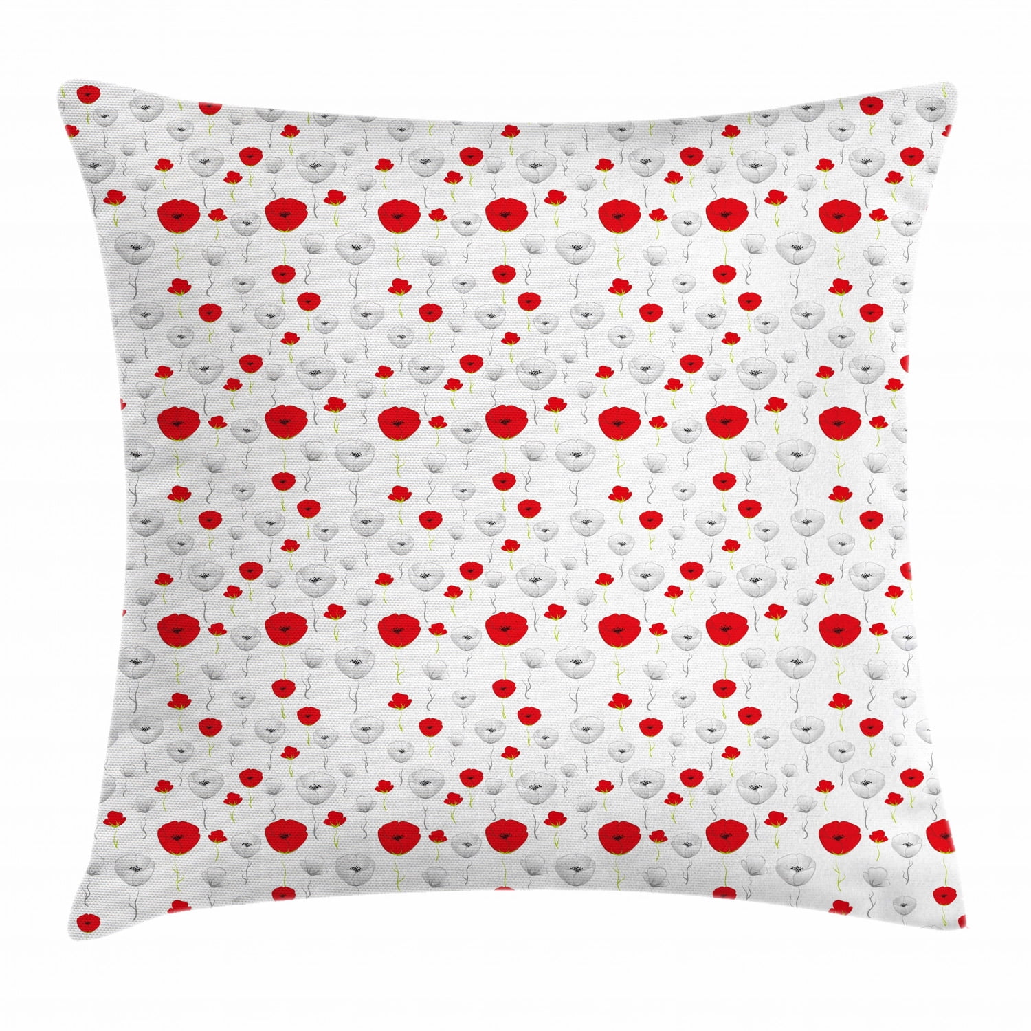 Poppy Throw Pillow Cushion Cover, Tender Spring Blossoms with Curly Stems Rural Flowers in