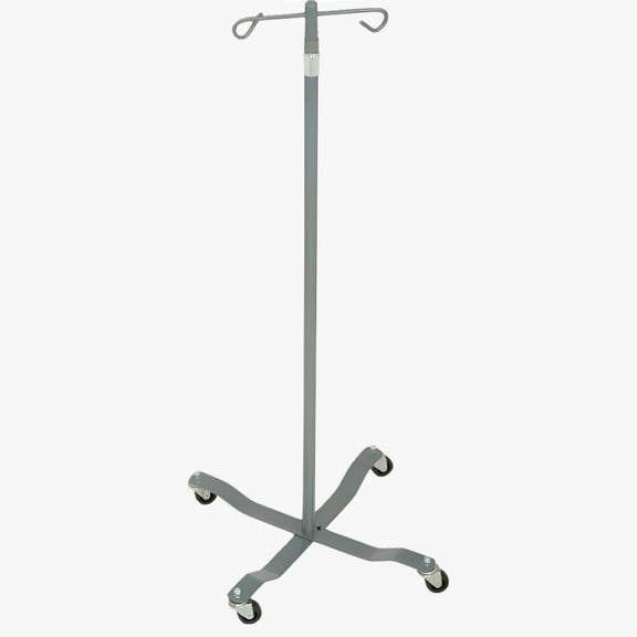 Drive Medical Removable Top I.V. Pole, 2-Hook, 4-Leg Weighted Base, Silver Vein Finish, 1 Count